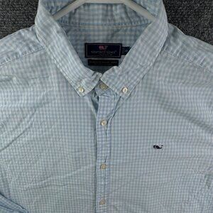 Vineyard Vines Button Up Cotton 2XL Blue Check Classic Fit Murray Shirt Stretch
